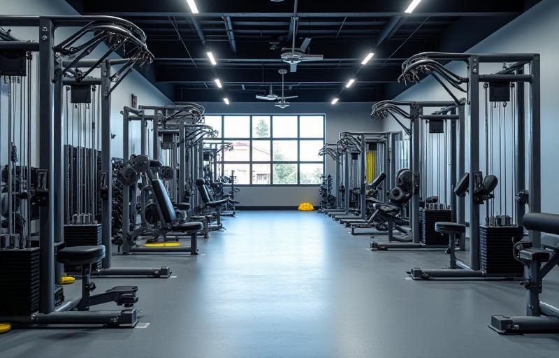 Interior view of the athletic conditioning gym area with weights and fitness equipment